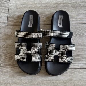 Steve Madden Black Sandals with Silver Accents